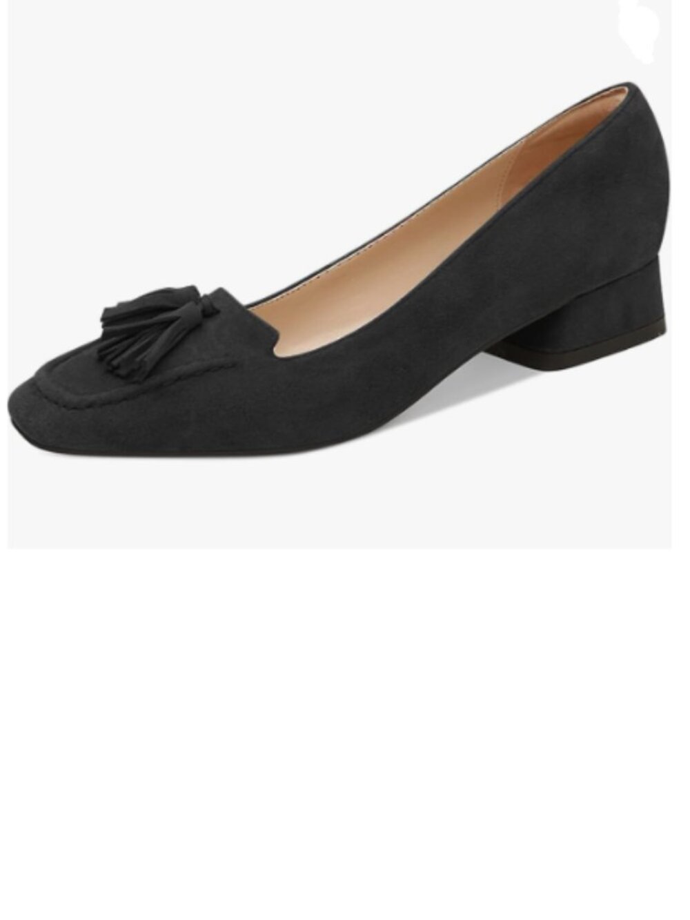 YDN Black Block Low Heel Loafer Square Toe Tassel Fringe Pump Slip On Dress Shoe